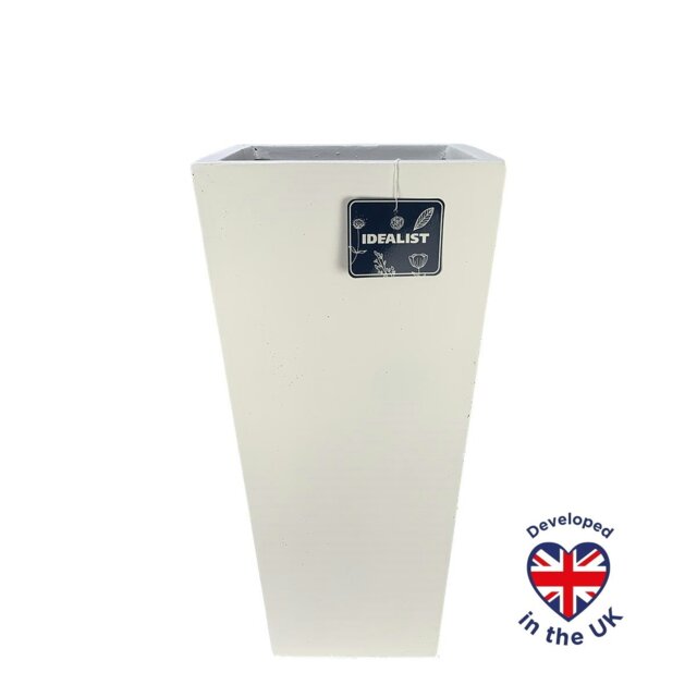Tall Tapered White Light Concrete Garden Planter H65 L32 W32 cm, 67 ltrs Cap.