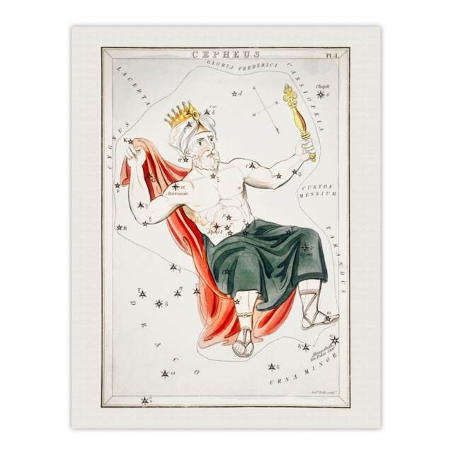 Vintage Cepheus Constellation Illustration Hall Huge Wall Art Print 18X24 In