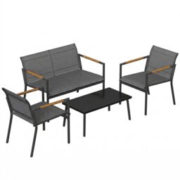 Outsunny 4 Seater Garden Furniture Set, Metal Garden Sofa Set Grey Grey, Black Four Seater
