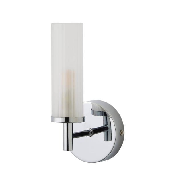 ValueLights Canya Chrome IP44 Frosted Glass Wall Light & Bulb Silver