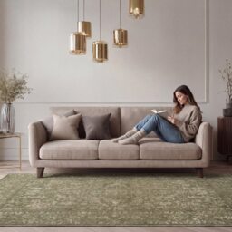 Green Living Room Area Rug Traditional Floral Medallion Hallway Runner