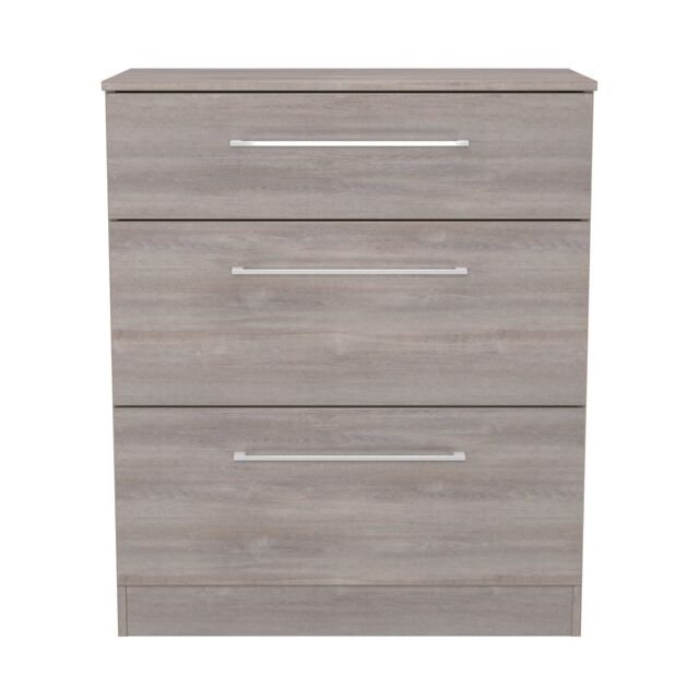 Gloucester 3 Drawer Deep Chest of Drawers in Grey Oak (Ready Assembled) Grey Grey Oak