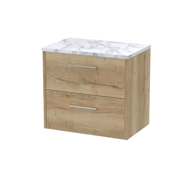 Balterley Winshill Contemporary 2 Drawer Wall Hung Vanity Unit with Laminate Worktop, Light Oak, 600mm