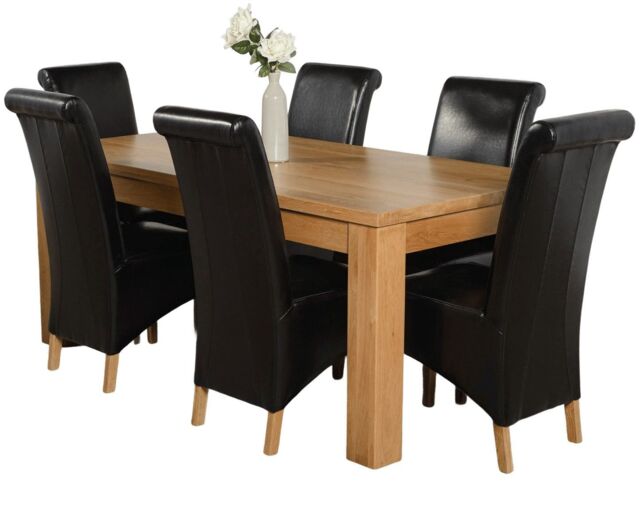 Dakota 182 x 92cm Oak Large Dining Table and 6 Montana Leather Chairs Black Black