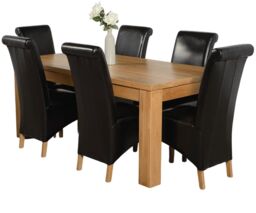 Dakota 182 x 92cm Oak Large Dining Table and 6 Montana Leather Chairs Black Black
