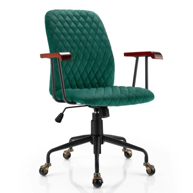 COSTWAY Velvet Office Chair Ergonomic Mid-back Chair Green Green