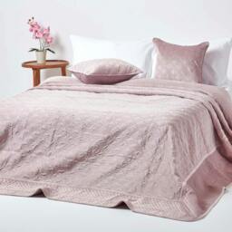Homescapes Pink Eternity Rings Geometric Velvet Bedspread - 200 x 200 cm