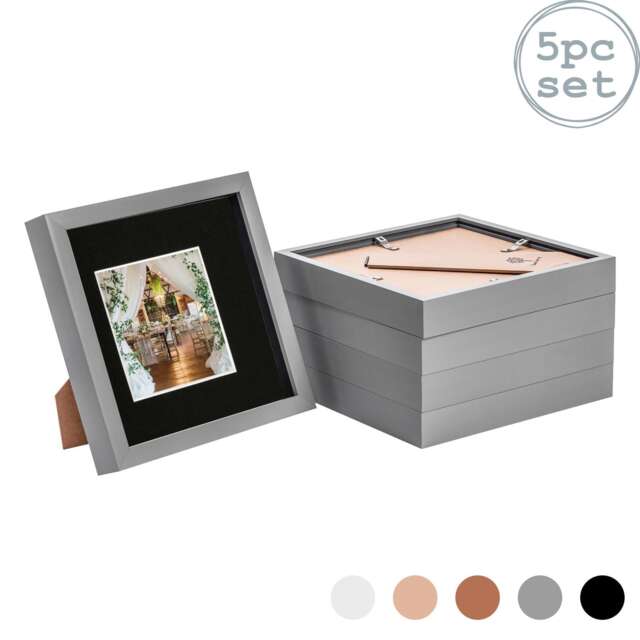 "Nicola Spring 8 x 8"" Photo Frames - Grey/Black Mount - 3D Picture Frame Box Portrait Display Case (22.5 x 22.5cm) Set of 5"