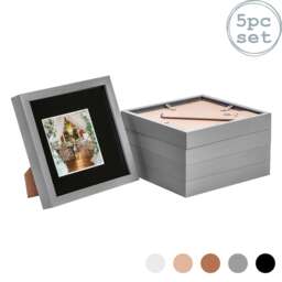"Nicola Spring 8 x 8"" Photo Frames - Grey/Black Mount - 3D Picture Frame Box Portrait Display Case (22.5 x 22.5cm) Set of 5"