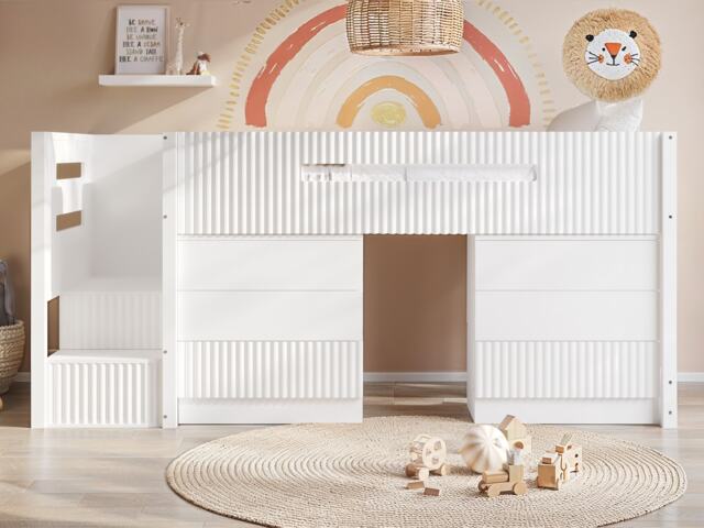 Flair Luca Mid Sleeper with 3 Drawers Chest Pair White Ribbed