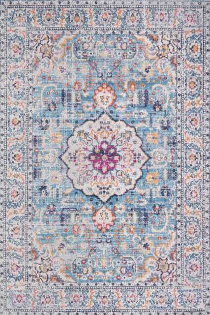 The Rugs Marrakech Collection Blue Vintage Medallion Rug and Runner Living Room 410