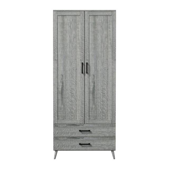 DEVON Wardrobe 2 Door 2 Drawer Modern Bedroom Clothes Storage Hanging Rail 180cm Grey Ash Grey 1