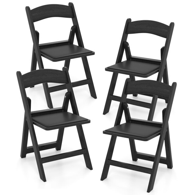 COSTWAY 4 Pack Folding Chairs Dining Chair Set Padded Seat Back Black