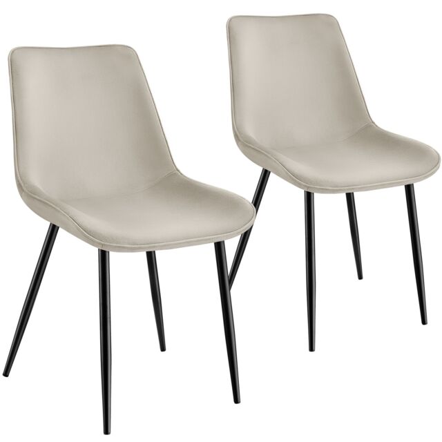 Dining Chair Monroe - padded, velvet look, ergonomic seat, black steel legs Cream cream 2
