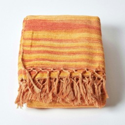 Homescapes Bed Sofa Throw Cotton Chenille Tie Dye Orange - 150 x 200 cm