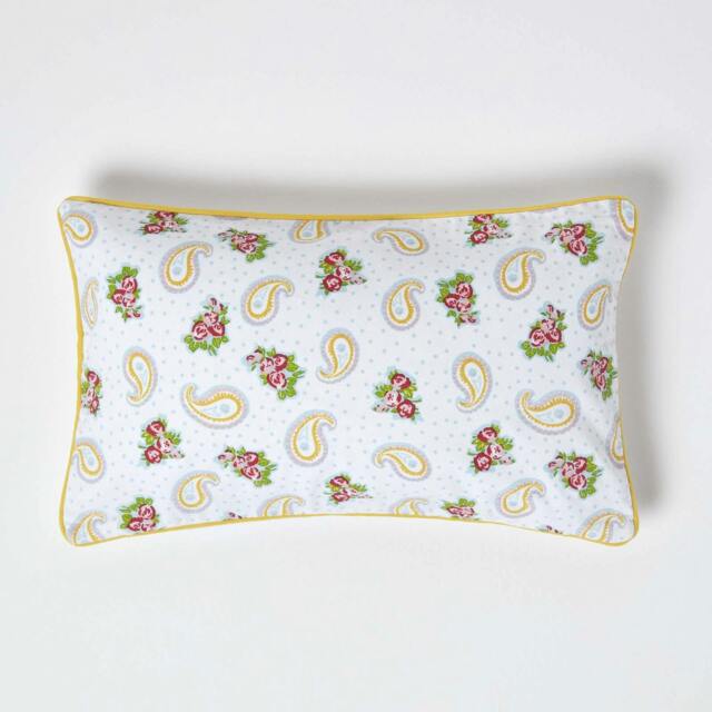 Homescapes Cotton Paisley and Dots Rectangular Cushion Cover - 30 x 50 cm White White 30 x 50 cm