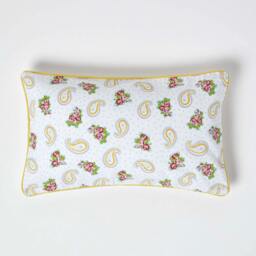 Homescapes Cotton Paisley and Dots Rectangular Cushion Cover - 30 x 50 cm White White 30 x 50 cm