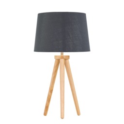 Voyage - Light Oak Table Lamp Bedside Light with Grey & Silver Shade Brown Grey Large 1