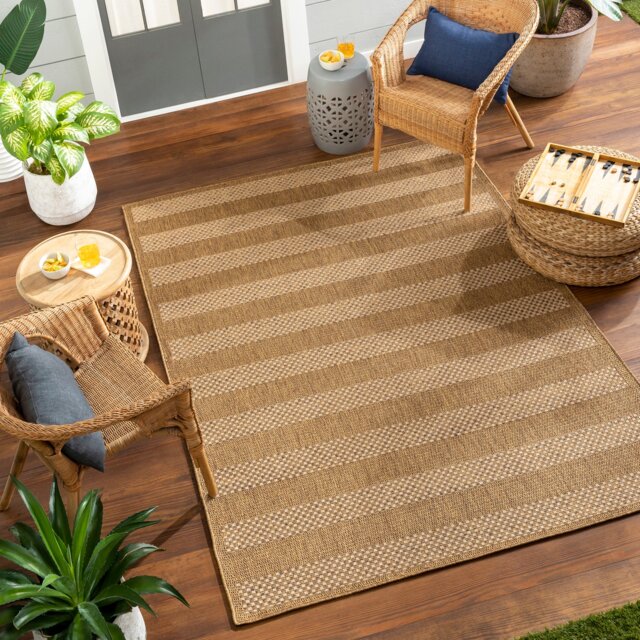 LIVABLISS Pismo Beach-Modern Striped In- & Outdoor Jute-Look Rug 120 x 170 cm Brown Tan Yellow