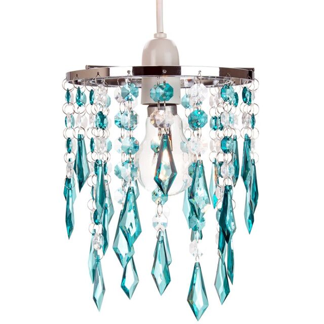 Modern Waterfall Design Pendant Shade with Clear/Teal Acrylic Drops and Beads Blue Teal 1