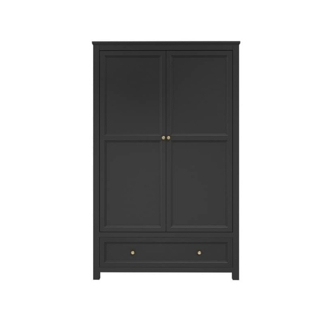 Ives 2 Door Wardrobe - Engineered Wood/Metal - L55 x W118 x H191 cm - Black/Antique Brass Black