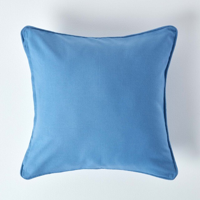 Homescapes Cotton Plain Air Force Blue Cushion Cover - 60 x 60 cm Blue Air force blue 1
