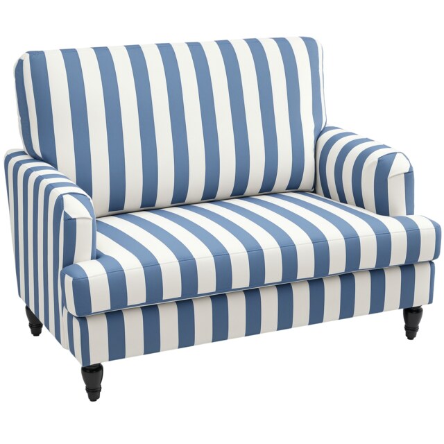 HOMCOM Cuddle Chair with Stripe, Armchair for Living Room, Blue and White Blue Blue