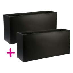 Set of Two Lite Black Light Concrete Trough Planters L65 W19 H30 cm, 37 ltrs Cap.