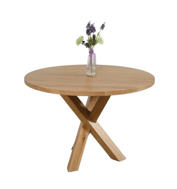 Oregon 110cm Round Solid Oak Dining Table Brown Light Oak