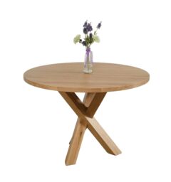 Oregon 110cm Round Solid Oak Dining Table Brown Light Oak