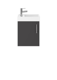 Balterley Saint Contemporary Bathroom Wall Hung 1 Soft-Close Door Vanity Unit & Rectangular Basin Grey Gloss Grey 1