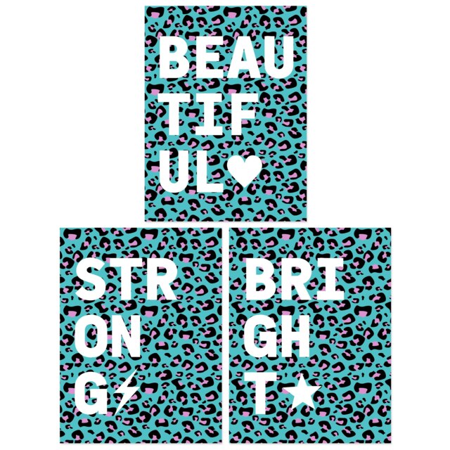 Set of 3 Leopard Pattern Beautiful Strong Bright Turquoise Purple Wall Art Print A4