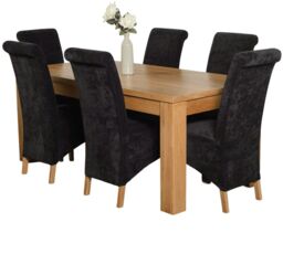 Dakota 182 x 92cm Oak Large Dining Table and 6 Montana Fabric Chairs Black Black