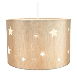 Contemporary Beige Linen Childrens/Kids Pendant/Lamp Shade with Laser Cut Stars Cream Beige 1