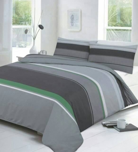 Carter Striped Duvet Cover Set - Super King - Green