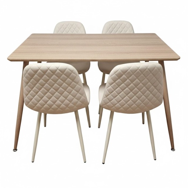 Dining Table Set with 4 Cream Faux Leather Chairs Kitchen Dining Room Furniture