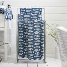 Small Fish 100% Cotton Towels by Lobster Creek – Supersoft, 550 GSM, Absorbent, Yarn-Dyed Coastal Jacquard Blue White Bath sheet