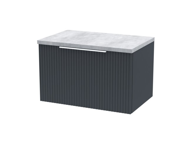 Balterley Tixall Fluted 1 Drawer Wall Hung Vanity Unit with Laminate Worktop, Dark Grey, 600mm