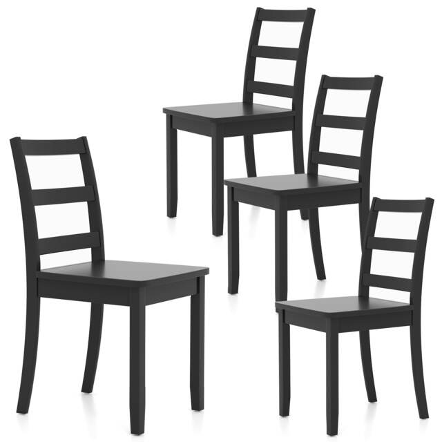 COSTWAY Set of 4 Dining Chairs with Back Armless Black Black