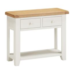 Windsor 2 Drawer Console Table - L34 x W85 x H70.5 cm - Ivory - Oak