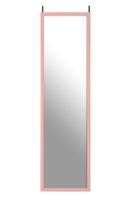 Interiors By Premier Pink Plastic Frame Over Door Mirror, Durable 124x34cm Full-Length Mirror for Bedroom or Bathroom Pink