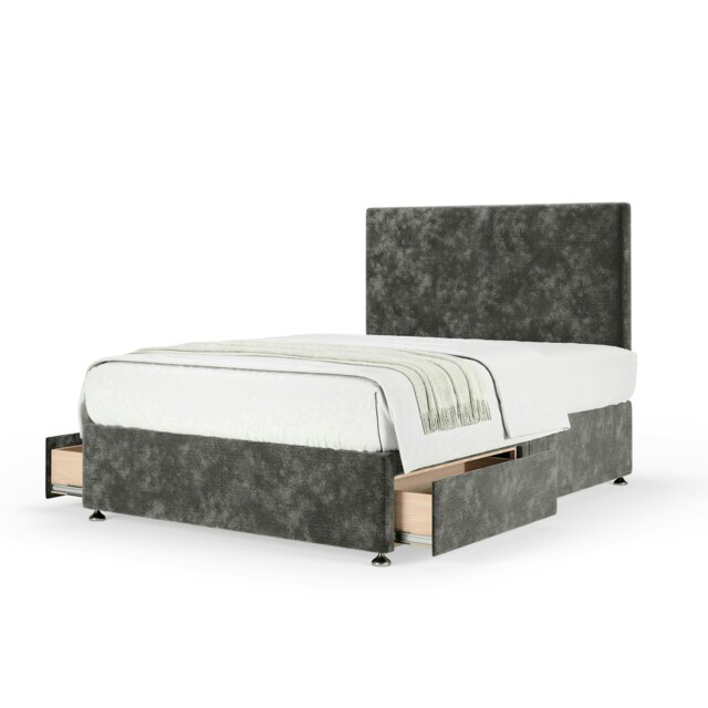 Majestic 1000 Pocket Sprung Charcoal Chenille 2 Drawer Divan Set And Valencia Headboard Small Single