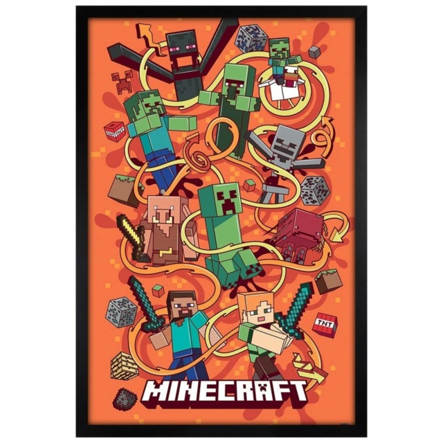 Black Wooden Framed Minecraft Funtage Montage Maxi Poster Multi