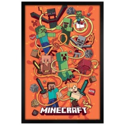Black Wooden Framed Minecraft Funtage Montage Maxi Poster Multi