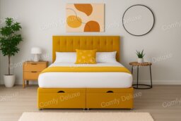 End Opening Ottoman Divan Bed Set Mustard Plush Velvet 2ft6 Small Single