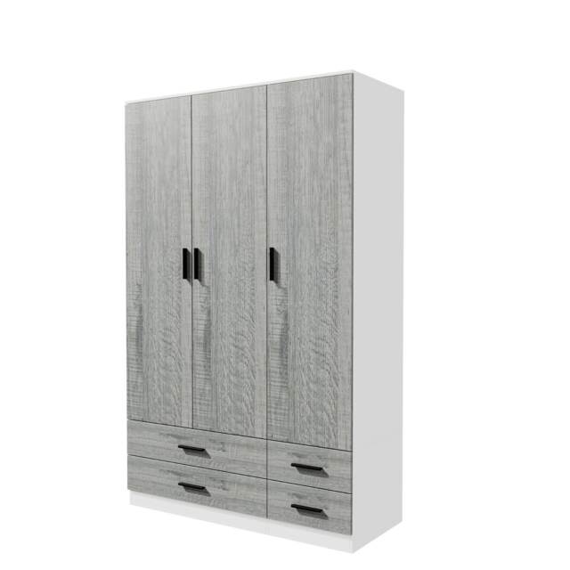 3 Door 4 Drawer Wardrobe With Hanging Rail And Storage Shelf White White Carcass & Ash Grey Door 1