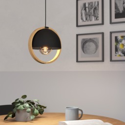 EGLO Callow Steel and Wood Black/Brown Single Pendant Copper