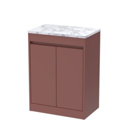 Balterley Chartley Contemporary Floor Standing 2 Door Vanity Unit with Carrera Marble Laminate Worktop, 600mm, Smoked Red