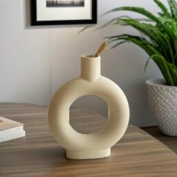 Donut Round Ceramic Vase Cream