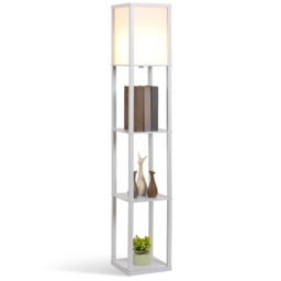 HOMCOM 3Tier Floor Lamp, Floor Light with Storage Shelf, Reading Standing Lamp with Acrylic Shade for Living Room, Bedroom, Kitchen, Dining Room, Office, Dorm, 160cm, White